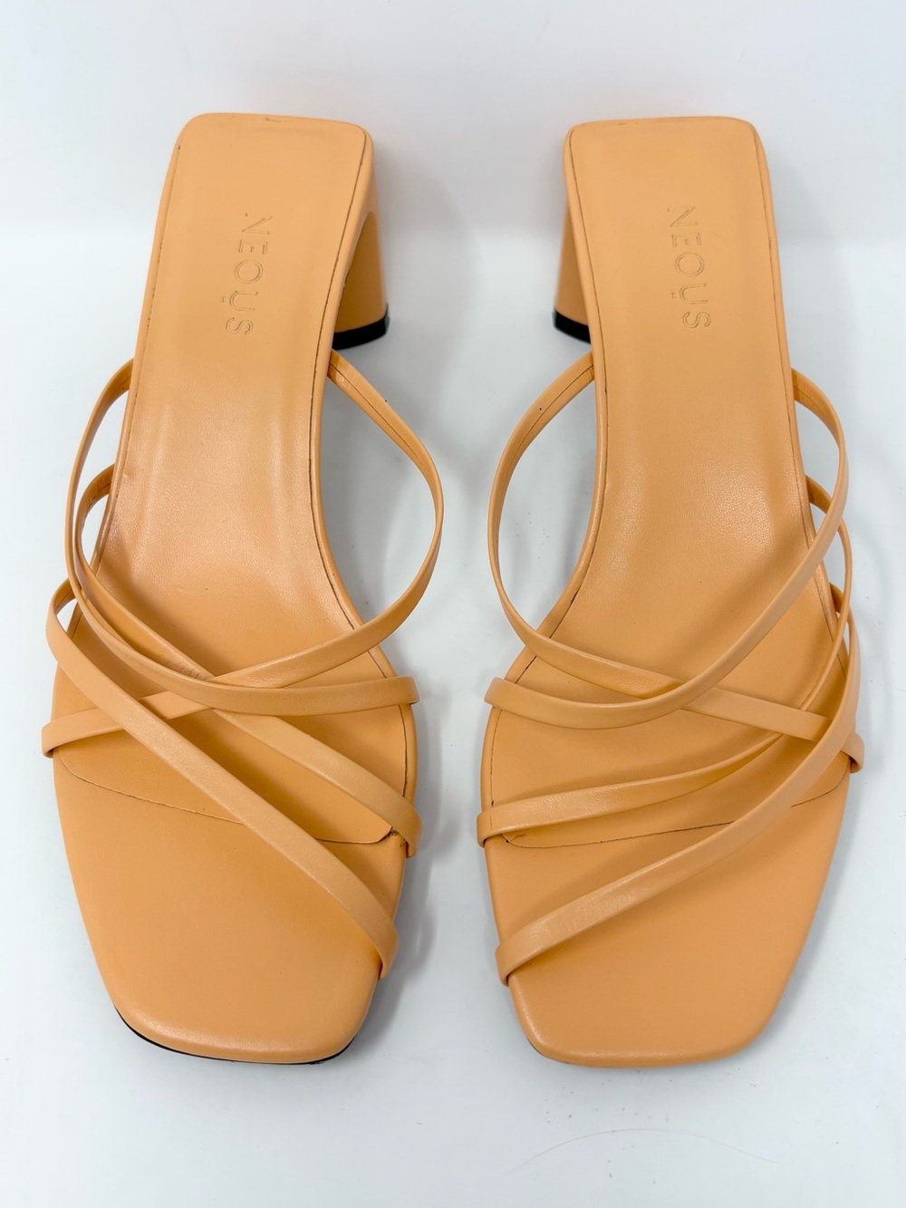 NEOUS Mannia Slide Crisscross Sandals Beige Sherbet Orange Leather Size 37 7 New - Picture 3 of 15